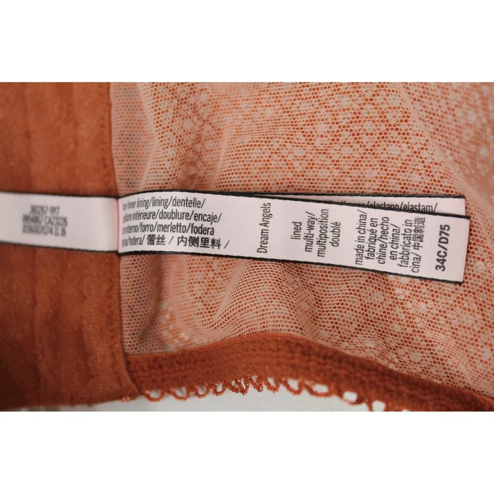 Victoria's Secret Dream Angels Rust Lace Longline Bra 34C Lined Multi-Way‎